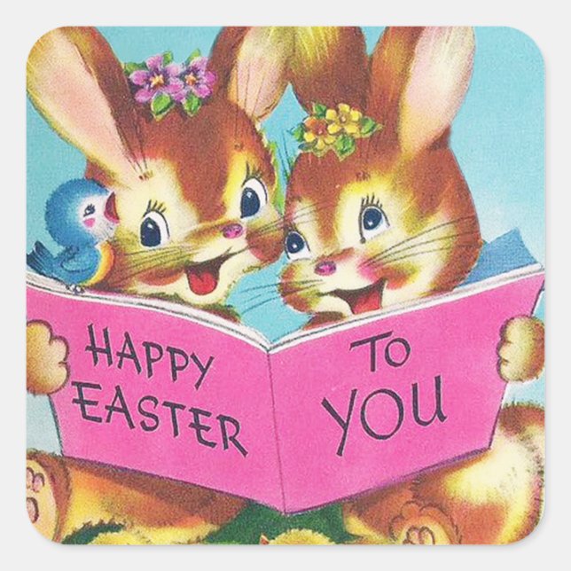 Cuadrada Pegatina de vacaciones retro vintage de Pascua (Anverso)
