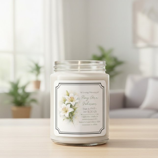 Cuadrada Pegatina de vela conmemorativa de lirio blanco (Subido por el creador)