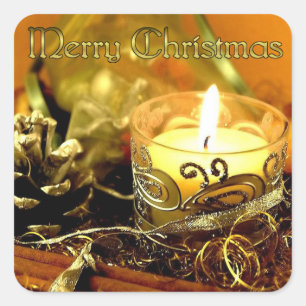 Cuadrada Pegatina de Velas de Oro de Feliz Navidad