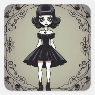 Cuadrada Pegatina de vestir negro estilo gótico Chica (LBD)