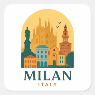 Cuadrada Pegatina de Viajes de Milán Italia Vintage Retro