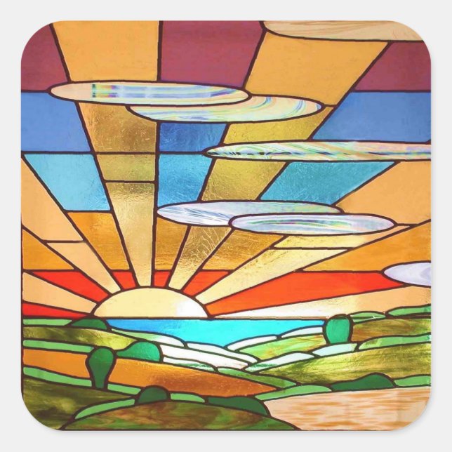Cuadrada Pegatina de vidrio manchado Art Deco 1 (Anverso)