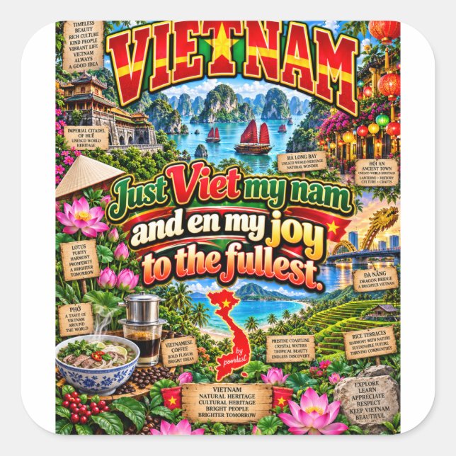 Cuadrada Pegatina de Vietnam (Anverso)