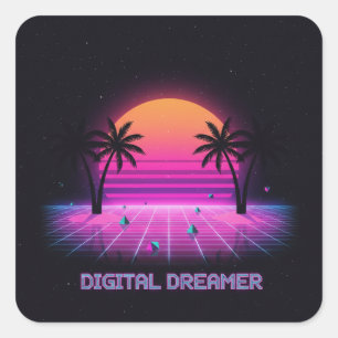 Cuadrada Pegatina de vinilo de estilo holográfico Digital D