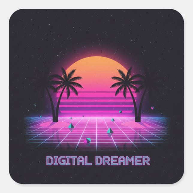 Cuadrada Pegatina de vinilo de estilo holográfico Digital D (Anverso)
