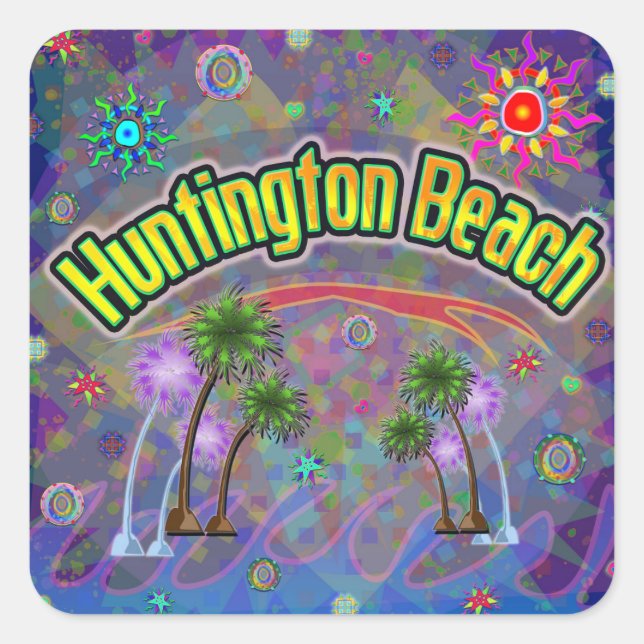 Cuadrada Pegatina de Voyage Noble de Huntington Beach (Anverso)