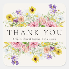 Cuadrada Pegatina de Watercolor Wildflower Meadow Square