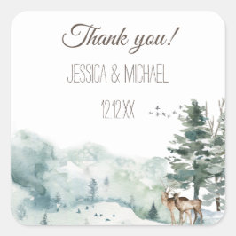 Cuadrada Pegatina de Watercolor Woodland Forest Square