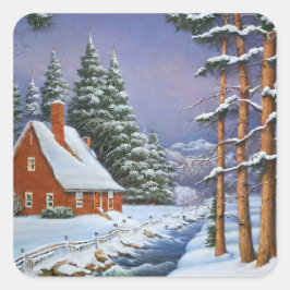 Cuadrada Pegatina de Winter Scene Square