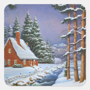 Cuadrada Pegatina de Winter Scene Square