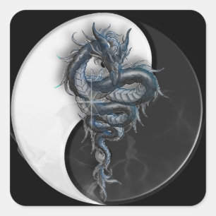 Cuadrada Pegatina de Yin Yang Dragon