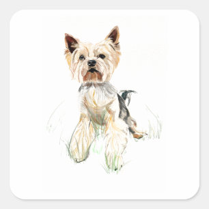 Cuadrada Pegatina de Yorkie, Yorkshire Terrier Feliz