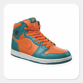 Cuadrada Pegatina de zapatilla de caña alta 3D teal y naran