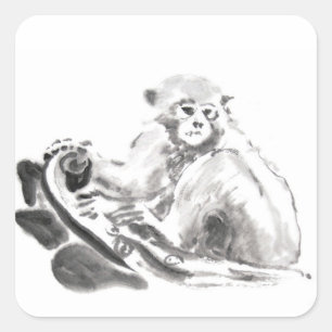 Cuadrada Pegatina de Zodiac Año de la pintura de lavado ori