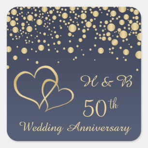 Cuadrada Pegatina del 50° Aniversario del Boda de Golden Co