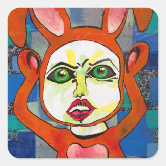 Cuadrada Pegatina del amigo del conejito del abucheo