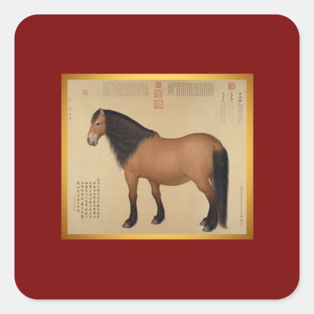 Cuadrada Pegatina del Año del Caballo de Año Nuevo Chino (Anverso)
