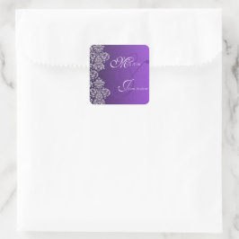 Cuadrada Pegatina del Boda Damask Royal Purple