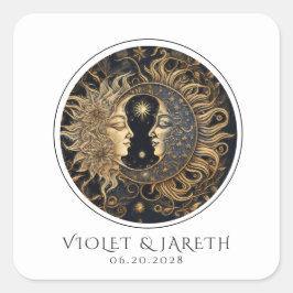 Cuadrada Pegatina del Boda de la Luna de Sol Celestial