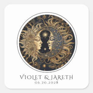 Cuadrada Pegatina del Boda de la Luna de Sol Celestial