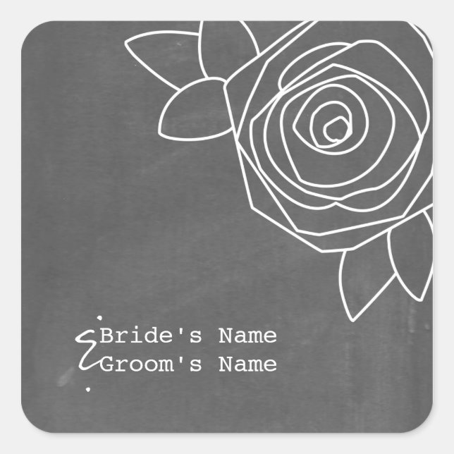 Cuadrada Pegatina del Boda de Rosa inspirado en el tablero  (Anverso)