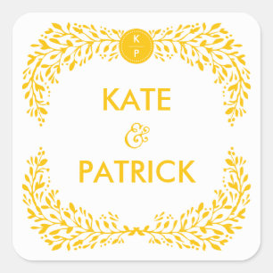 Cuadrada Pegatina del Boda del color EDITABLE de Laurel