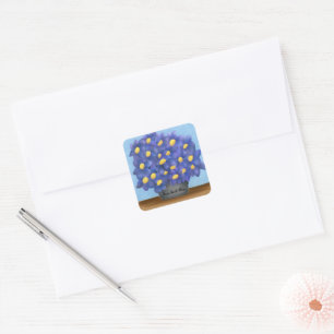Cuadrada Pegatina del Bouquet de flores moradas de bonito