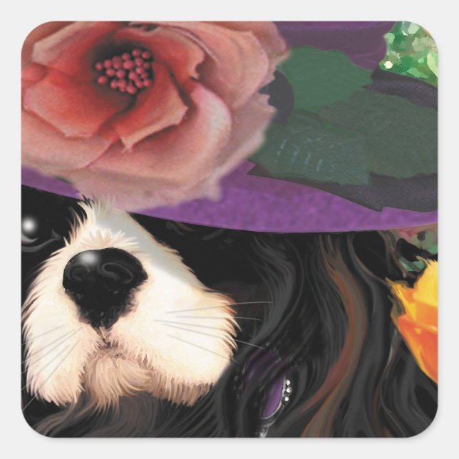 Cuadrada Pegatina del Cavalier King Charles Victoriano  (Anverso)