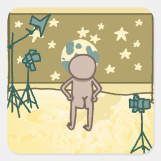 Cuadrada Pegatina del Chiste de aterrizaje de la luna falsa