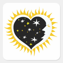 CUADRADA PEGATINA DEL CORAZÓN DE AMOR DEL SOL Y LA LUNA