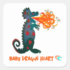 Cuadrada Pegatina del corazón del dragón del bebé