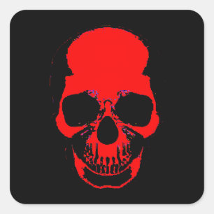 Cuadrada Pegatina del cráneo rojo - Pegatina del cráneo - C