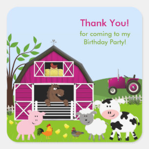 Cuadrada Pegatina del cumpleaños de los animales del campo