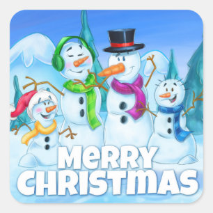 Cuadrada Pegatina del dibujo animado de las Felices Navidad