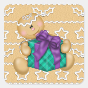 Cuadrada Pegatina del dibujo animado del pan de jengibre