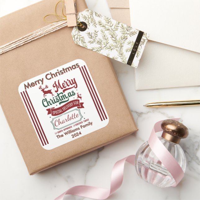 Cuadrada Pegatina del espíritu navideño alegre (Regalar)
