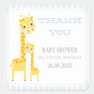 Cuadrada Pegatina del favor de Baby Shower de las jirafas