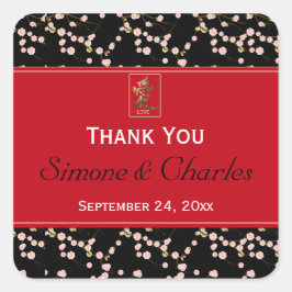 Cuadrada Pegatina del Favor de la Boda de Cerezos Rojos y N