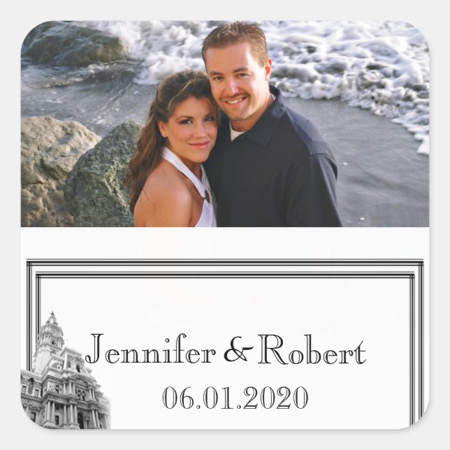 Cuadrada Pegatina del Favor de la Boda de Destino de Filade (Anverso)