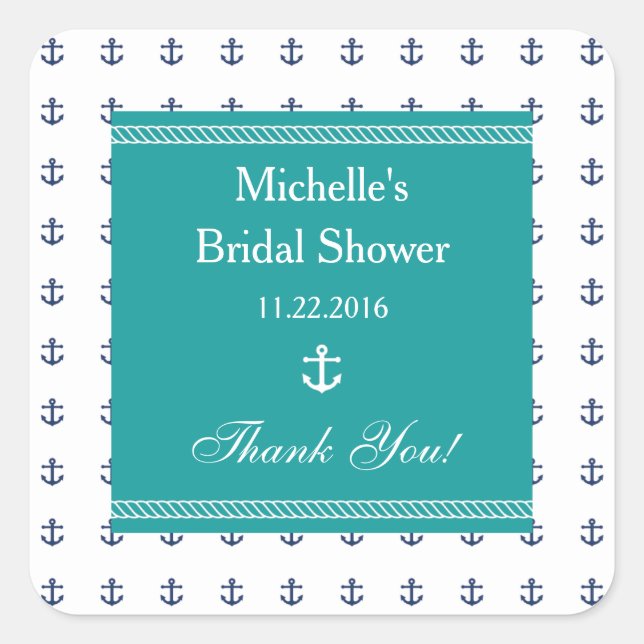 Cuadrada Pegatina del favorito de ducha de novia de Anchor  (Anverso)