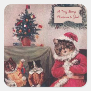 Cuadrada Pegatina del gato del navidad del vintage, gatos