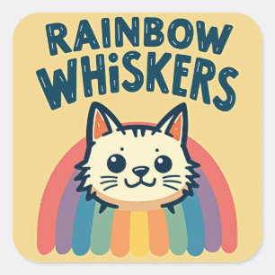 Cuadrada Pegatina del gato Rainbow Whiskers