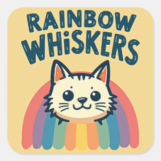 Cuadrada Pegatina del gato Rainbow Whiskers