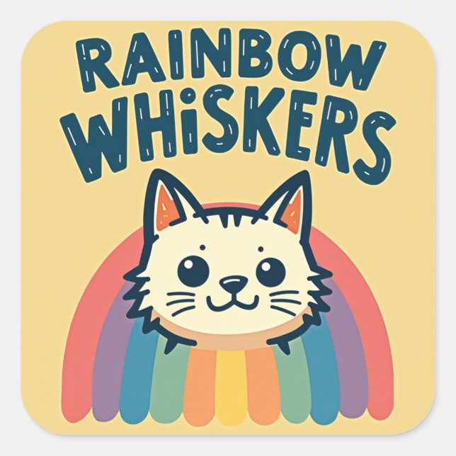 Cuadrada Pegatina del gato Rainbow Whiskers (Anverso)