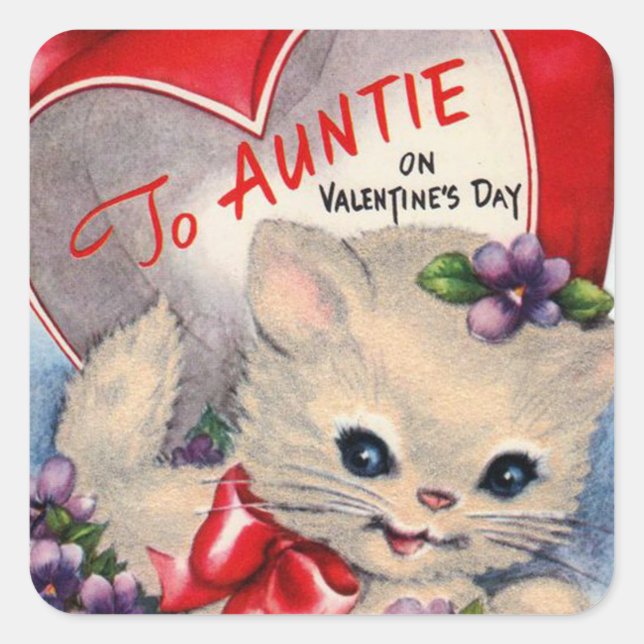 Cuadrada Pegatina del gato Retro Vintage Valentine Aunt (Anverso)