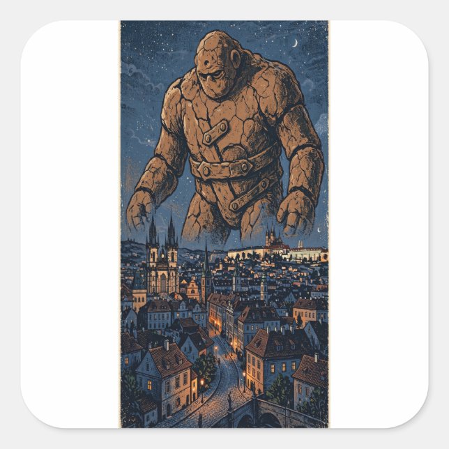 Cuadrada Pegatina del Golem de Praga (Anverso)