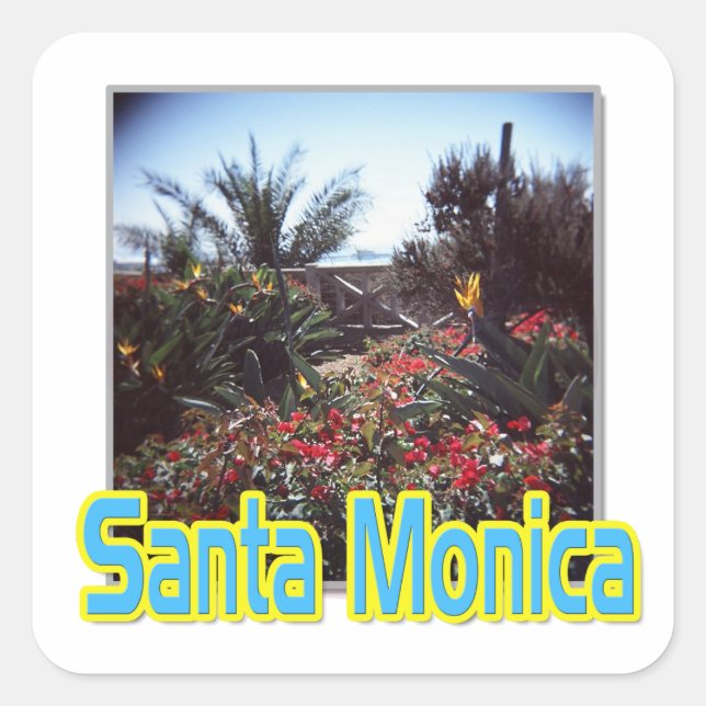 Cuadrada pegatina del "Jardín Santa Mónica" (Anverso)