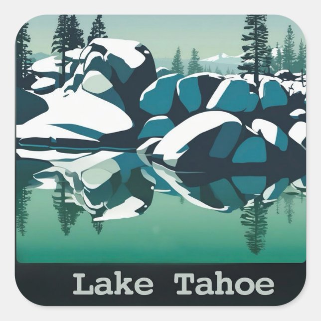 Cuadrada Pegatina del lago Tahoe (Anverso)