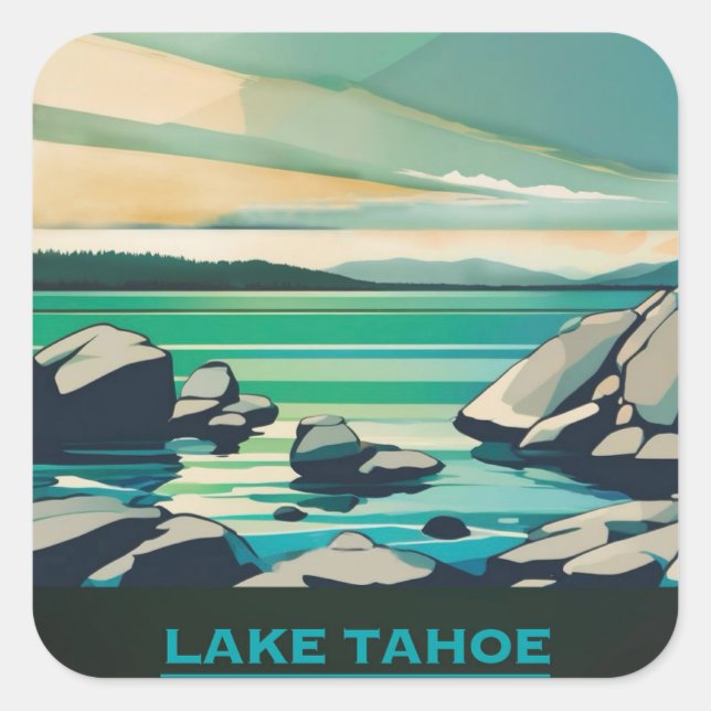 Cuadrada Pegatina del lago Tahoe 70 vibe (Anverso)