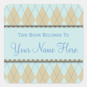 Cuadrada Pegatina del libro de nombres azul y grosero